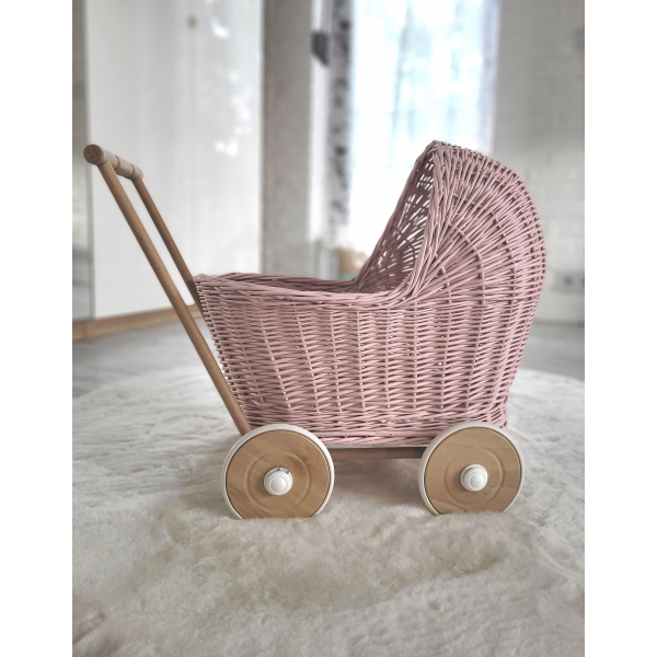 Korbpuppenwagen - rosa