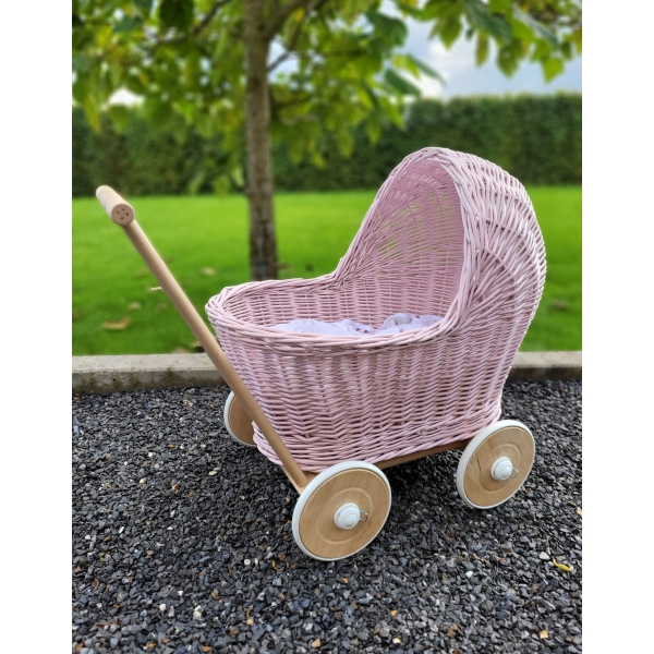 Korbpuppenwagen - rosa