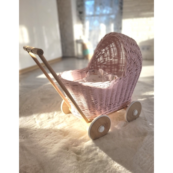 Korbpuppenwagen - rosa