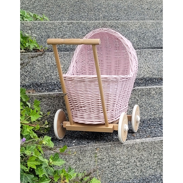 Korbpuppenwagen - rosa