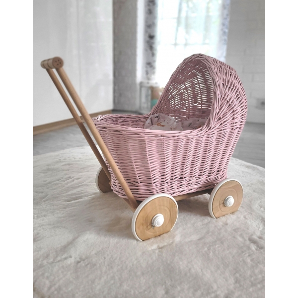 Korbpuppenwagen - rosa