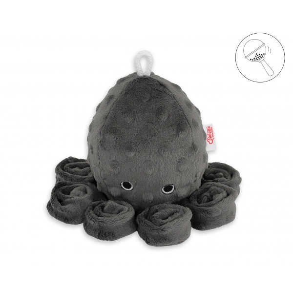 Kuscheltier Oktopus mit Rassel - anthrazit - Polka Dot Minky