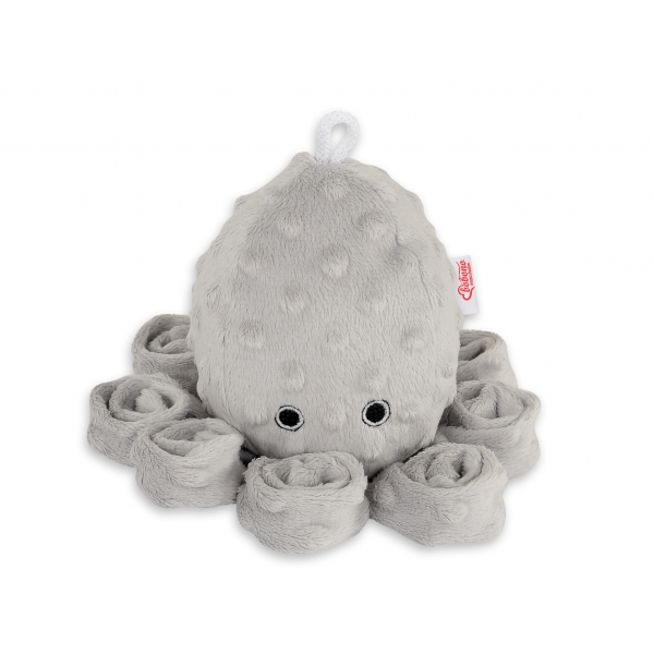 Kuscheltier Oktopus mit Rassel - grau - Polka Dot Minky