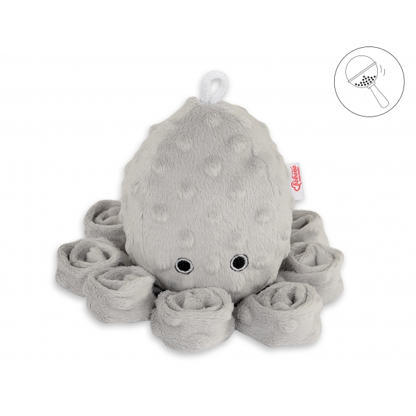 Kuscheltier Oktopus mit Rassel - grau - Polka Dot Minky