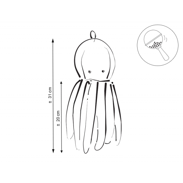 Kuscheltier Oktopus mit Rassel - grau - Polka Dot Minky