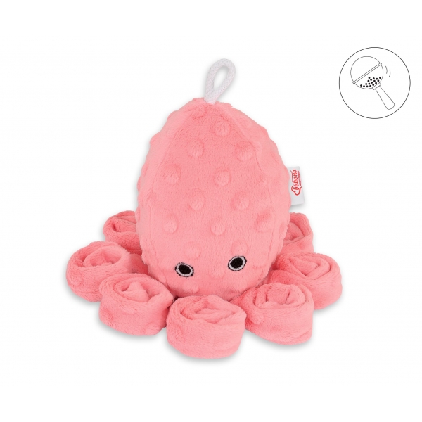 Kuscheltier Oktopus mit Rassel - Koralle - Polka Dot Minky