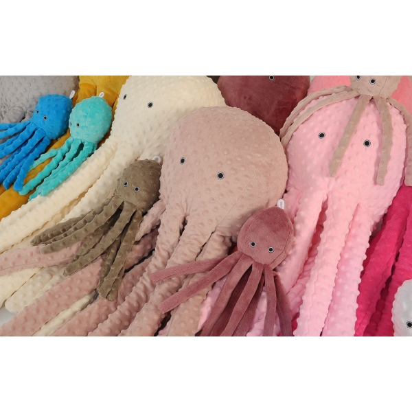 Kuscheltier Oktopus mit Rassel - Koralle - Polka Dot Minky