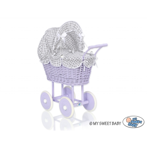 Lila Weide Retro Puppenwagen Bettwäsche Grau Kariert nr 91699-619