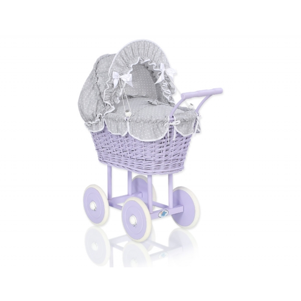 Lila Weide Retro Puppenwagen Bettwäsche Grau mit Weiß Punktmuster nr 91699-535