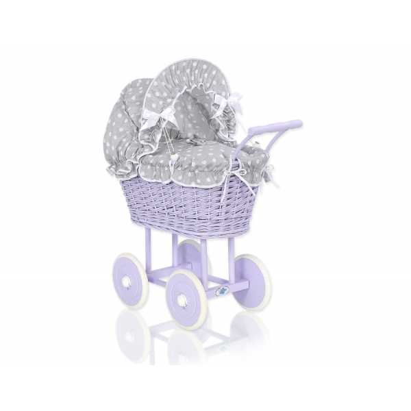 Lila Weide Retro Puppenwagen Bettwäsche Grau mit Weiß Punktmuster nr 91699-583