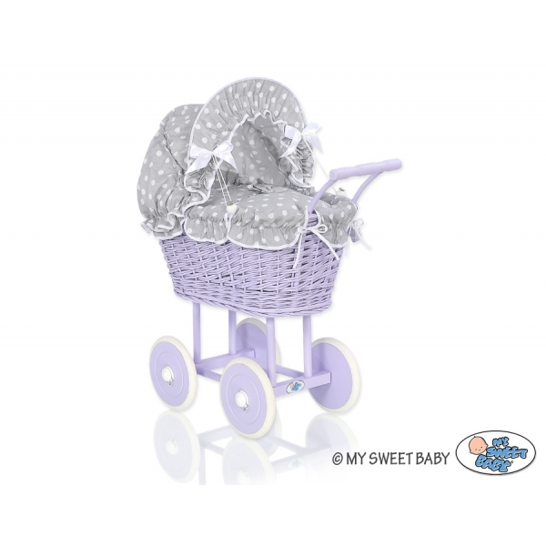 Lila Weide Retro Puppenwagen Bettwäsche Grau mit Weiß Punktmuster nr 91699-583