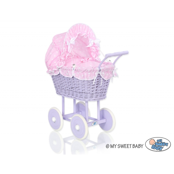 Lila Weide Vintage Puppenwagen Bettwäsche Rosa Punktmuster nr 91699-553