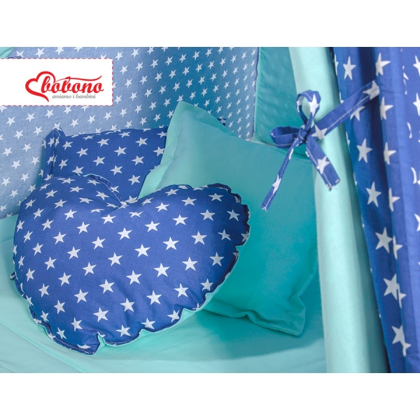 MEGA Set: Teepee Kinderspiel-Zelt+ Spielmatte+ Kissen+ Schmuckfedern GRATIS! - Dunkelblaue Sternchen