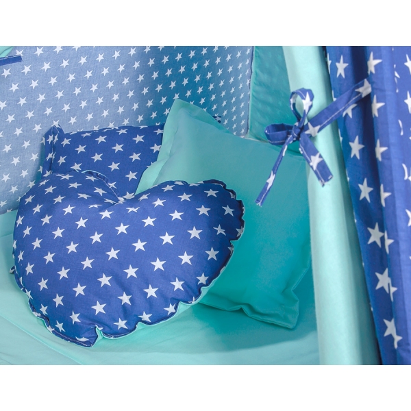 MEGA Set: Teepee Kinderspiel-Zelt+ Spielmatte+ Kissen+ Schmuckfedern GRATIS! - Dunkelblaue Sternchen