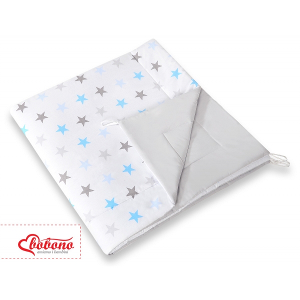MEGA Set: Teepee Kinderspiel-Zelt+ Spielmatte+ Kissen+ Schmuckfedern GRATIS! - Sternen blau-grau/grau