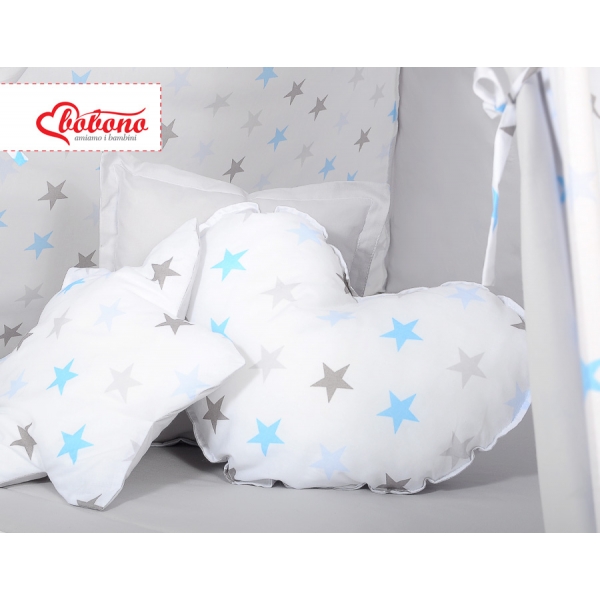 MEGA Set: Teepee Kinderspiel-Zelt+ Spielmatte+ Kissen+ Schmuckfedern GRATIS! - Sternen blau-grau/grau