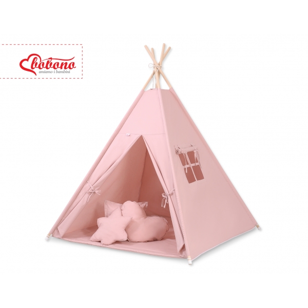 MEGA Set: Teepee Kinder Spielzelt + Spielmatte+ Kissen + Schmuckfedern GRATIS! - altrosa