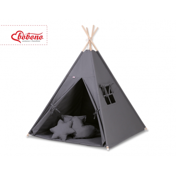 MEGA Set: Teepee Kinder Spielzelt + Spielmatte+ Kissen + Schmuckfedern GRATIS! - anthrazit