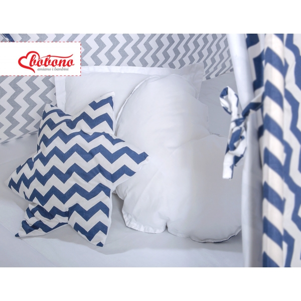 MEGA Set: Teepee Kinderspiel-Zelt+ Spielmatte+ Kissen + Schmuckfedern GRATIS! - Chevron dunkelblau