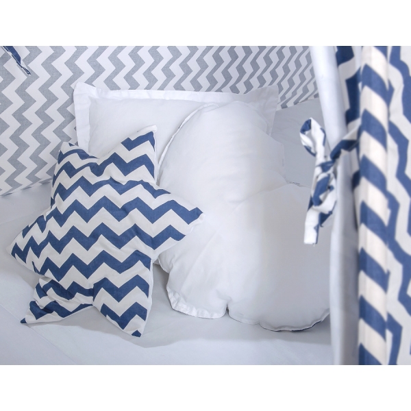 MEGA Set: Teepee Kinderspiel-Zelt+ Spielmatte+ Kissen + Schmuckfedern GRATIS! - Chevron dunkelblau