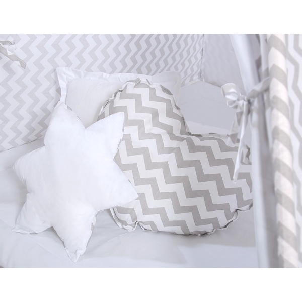 MEGA Set: Teepee Kinderspiel-Zelt+ Spielmatte+ Kissen + Schmuckfedern GRATIS! - Chevron grau