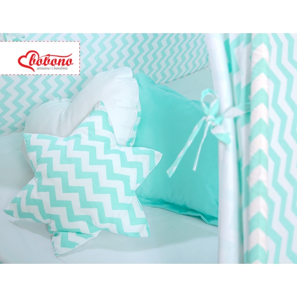 MEGA Set: Teepee Kinderspiel-Zelt+ Spielmatte+ Kissen + Schmuckfedern GRATIS! - Chevron minze