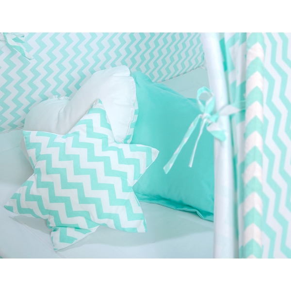 MEGA Set: Teepee Kinderspiel-Zelt+ Spielmatte+ Kissen + Schmuckfedern GRATIS! - Chevron minze