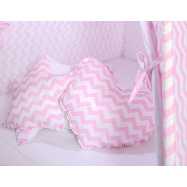MEGA Set: Teepee Kinderspiel-Zelt+ Spielmatte+ Kissen + Schmuckfedern GRATIS! - Chevron rosa
