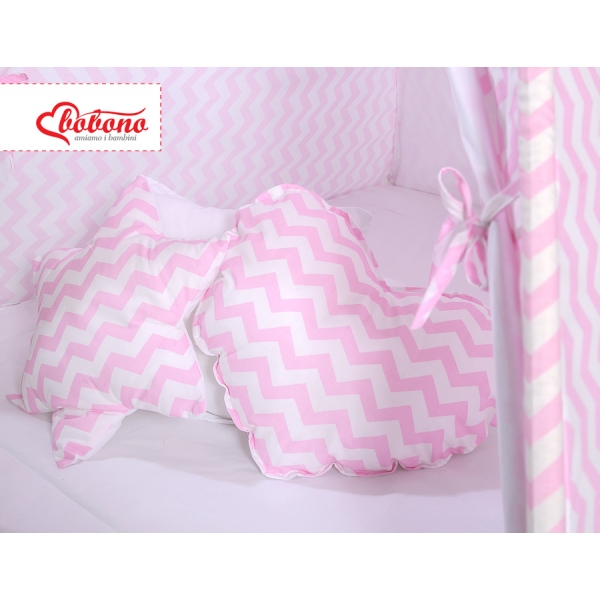 MEGA Set: Teepee Kinderspiel-Zelt+ Spielmatte+ Kissen + Schmuckfedern GRATIS! - Chevron rosa