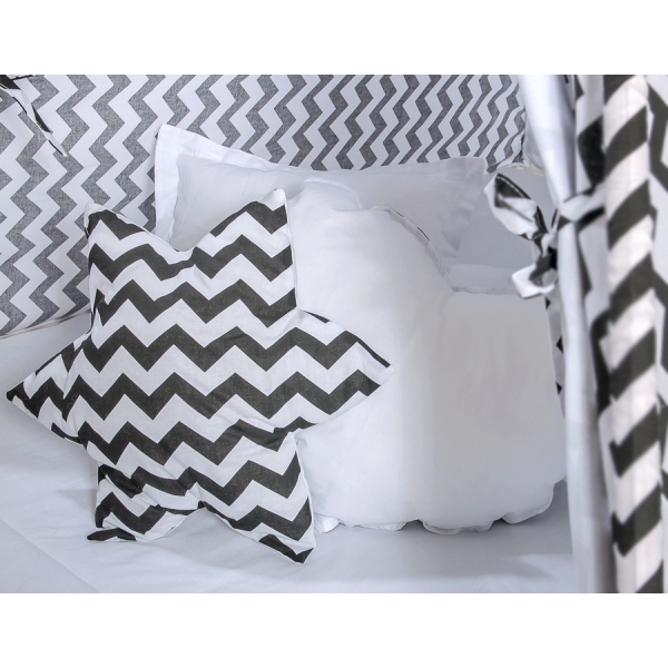 MEGA Set: Teepee Kinderspiel-Zelt+ Spielmatte+ Kissen + Schmuckfedern GRATIS! - Chevron schwarz
