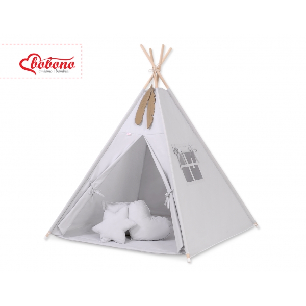 MEGA Set: Teepee Kinder Spielzelt + Spielmatte+ Kissen + Schmuckfedern GRATIS! - grau