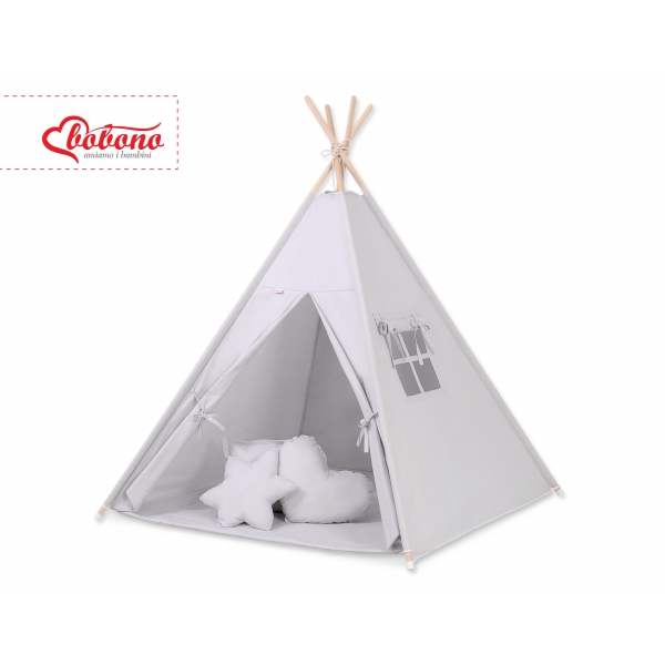 MEGA Set: Teepee Kinder Spielzelt + Spielmatte+ Kissen + Schmuckfedern GRATIS! - grau