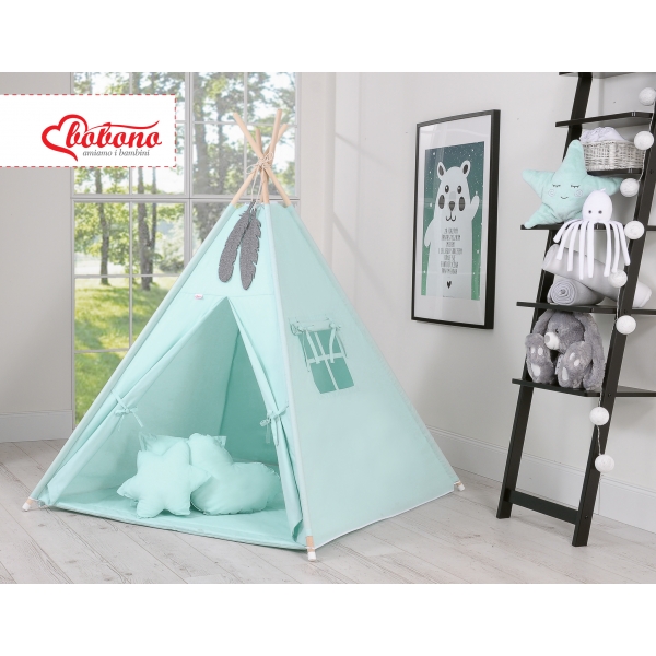 MEGA Set: Teepee Kinder Spielzelt  + Spielmatte+ Kissen + Schmuckfedern GRATIS! - minze