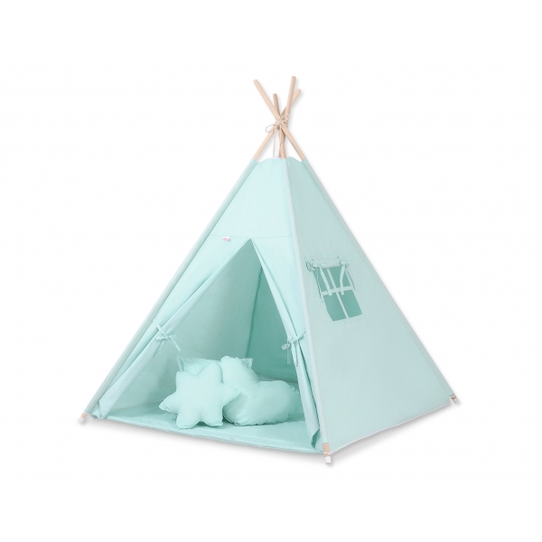 MEGA Set: Teepee Kinder Spielzelt  + Spielmatte+ Kissen + Schmuckfedern GRATIS! - minze