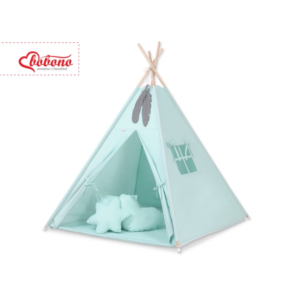 MEGA Set: Teepee Kinder Spielzelt  + Spielmatte+ Kissen + Schmuckfedern GRATIS! - minze