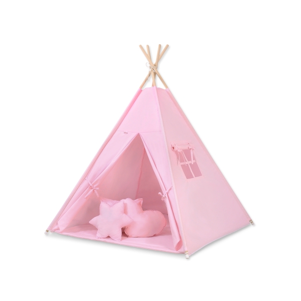 MEGA Set: Teepee Kinder Spielzelt + Spielmatte+ Kissen + Schmuckfedern GRATIS! - rosa