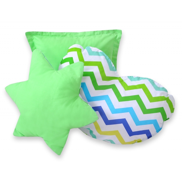 MEGA Set: Teepee Kinderspiel-Zelt+ Spielmatte+ Kissen - Chevron grün-blau