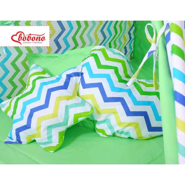 MEGA Set: Teepee Kinderspiel-Zelt+ Spielmatte+ Kissen - Chevron grün-blau