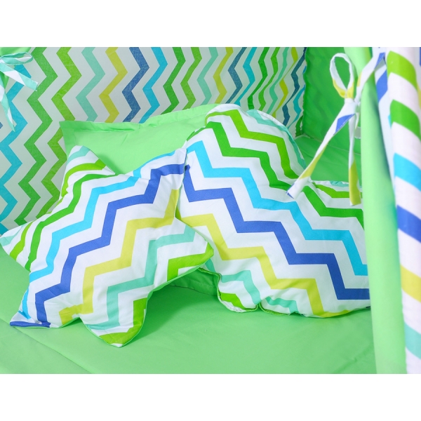 MEGA Set: Teepee Kinderspiel-Zelt+ Spielmatte+ Kissen - Chevron grün-blau