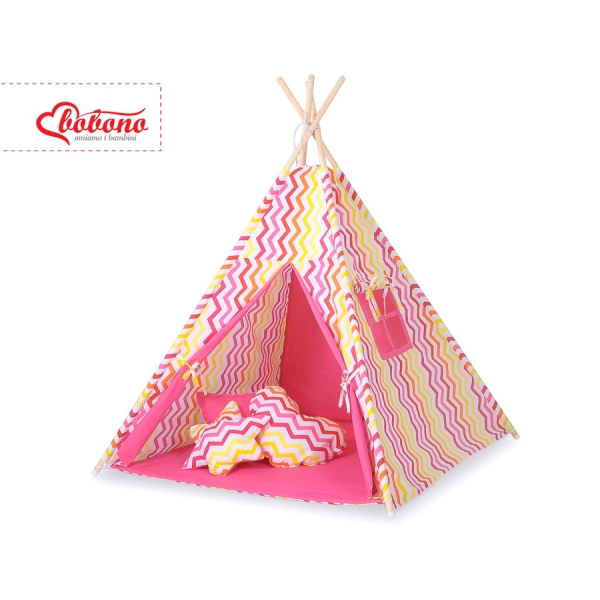 MEGA Set: Tipi Zelt+ Spielmatte+ Kissen - Chevron rot-gelb