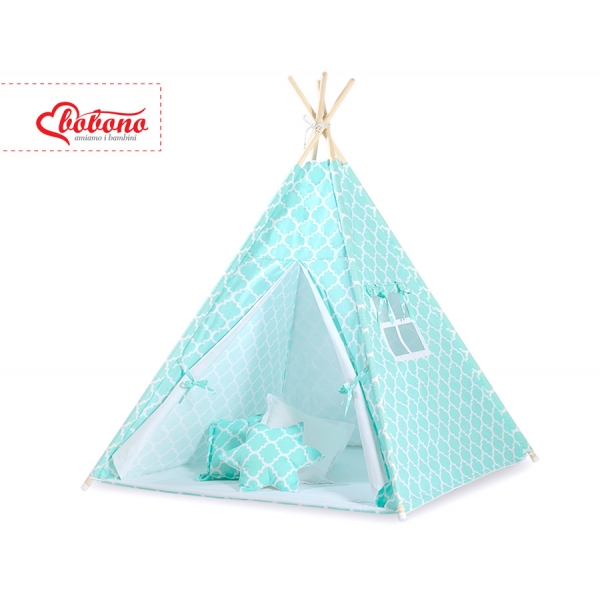 MINI Set: Teepee Kinderspiel-Zelt mit Spielmatte und Schmuckfedern GRATIS! -  Marokko minze