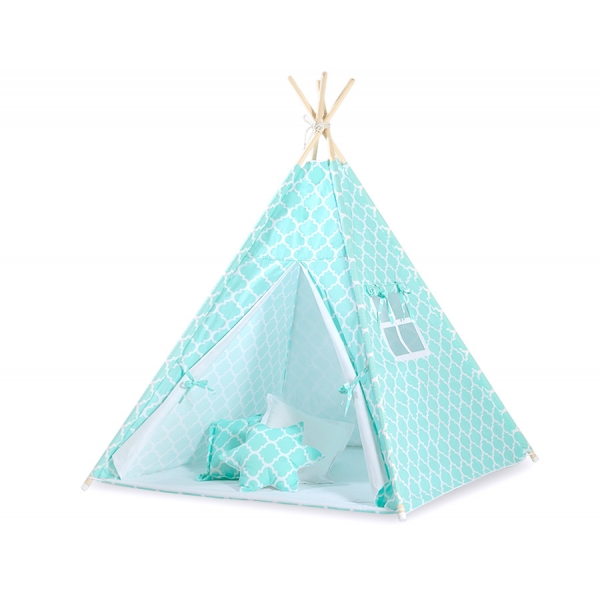 MINI Set: Teepee Kinderspiel-Zelt mit Spielmatte und Schmuckfedern GRATIS! -  Marokko minze