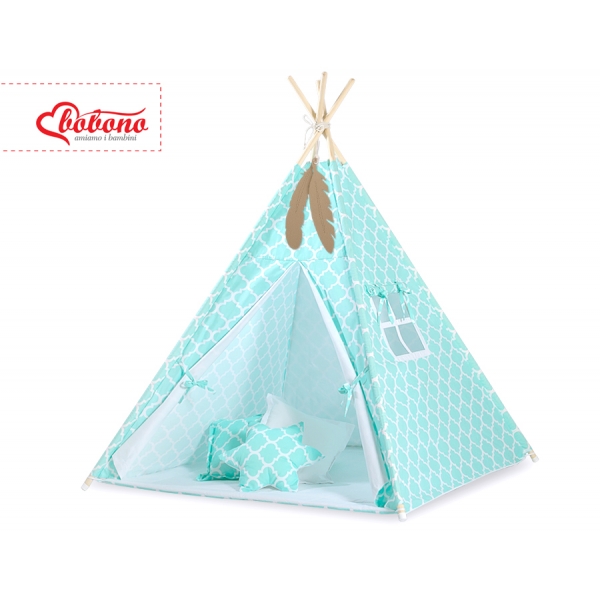 MINI Set: Teepee Kinderspiel-Zelt mit Spielmatte und Schmuckfedern GRATIS! -  Marokko minze