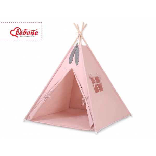 MINI Set: Teepee Kinderspiel-Zelt mit Spielmatte und Schmuckfedern GRATIS! - Altrosa