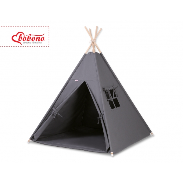 MINI Set: Teepee Kinderspiel-Zelt mit Spielmatte und Schmuckfedern GRATIS! - anthrazit