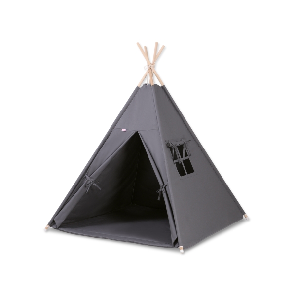 MINI Set: Teepee Kinderspiel-Zelt mit Spielmatte und Schmuckfedern GRATIS! - anthrazit