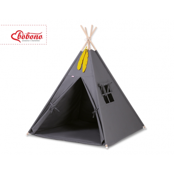 MINI Set: Teepee Kinderspiel-Zelt mit Spielmatte und Schmuckfedern GRATIS! - anthrazit