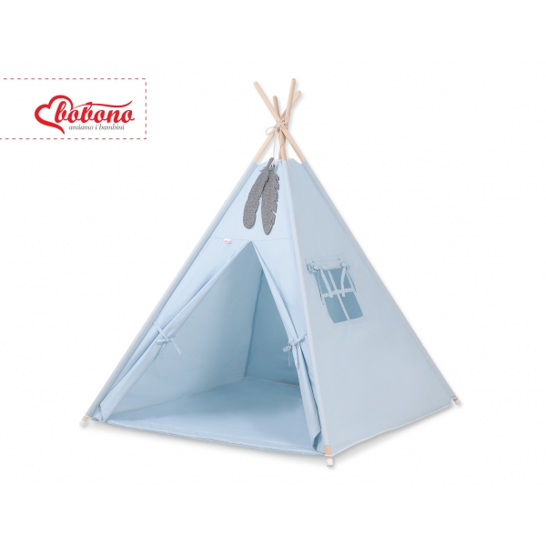 MINI Set: Teepee Kinderspiel-Zelt mit Spielmatte und Schmuckfedern GRATIS! - blau