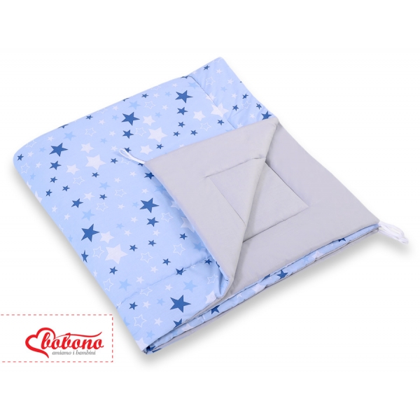 MINI Set: Teepee Kinderspiel-Zelt mit Spielmatte und Schmuckfedern GRATIS! - blaue Sternen/grau