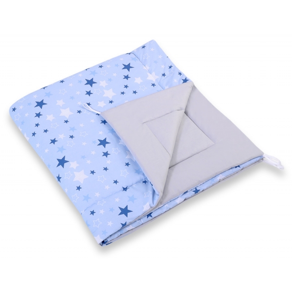 MINI Set: Teepee Kinderspiel-Zelt mit Spielmatte und Schmuckfedern GRATIS! - blaue Sternen/grau